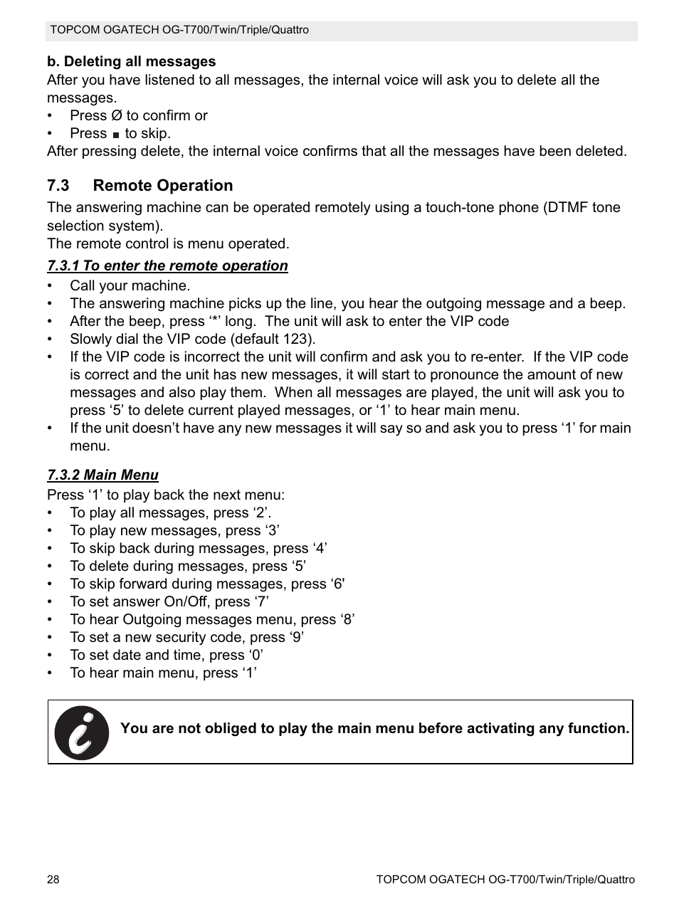 Topcom OG-T700 User Manual | Page 28 / 112