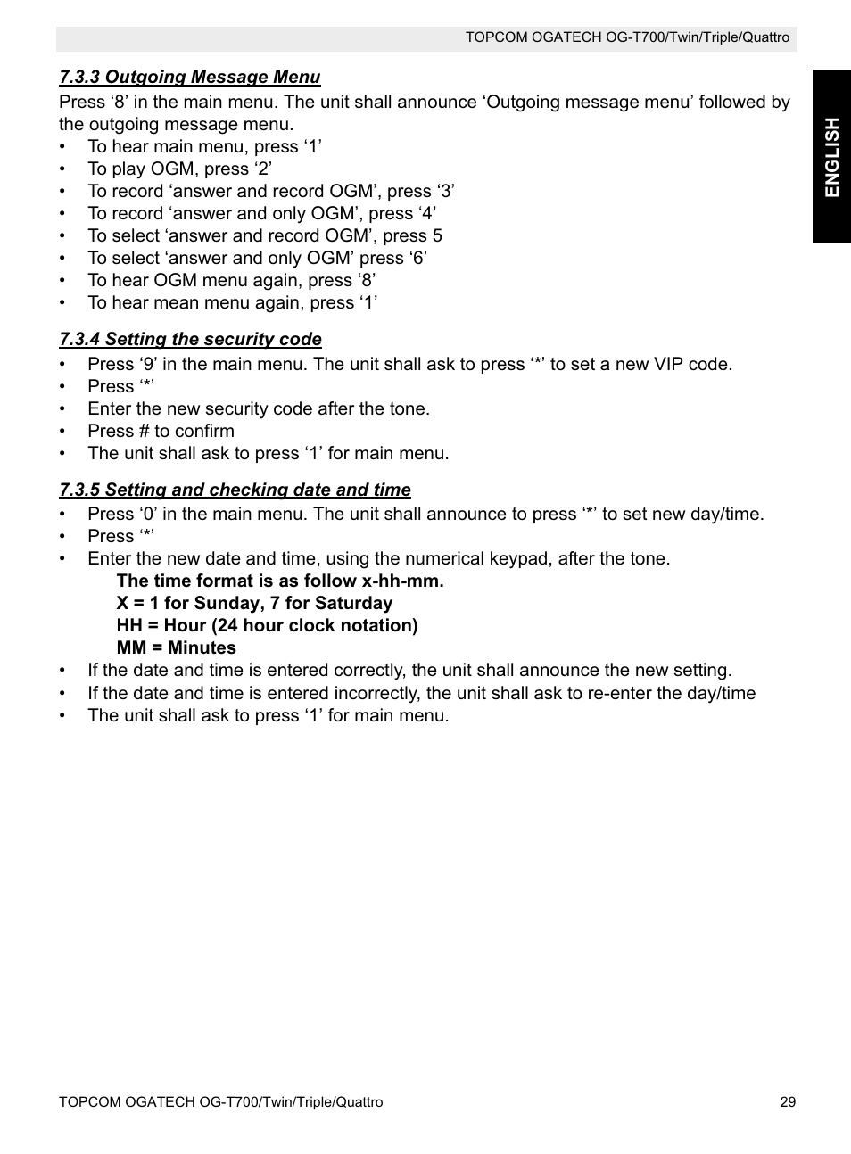 Topcom OG-T700 User Manual | Page 29 / 112