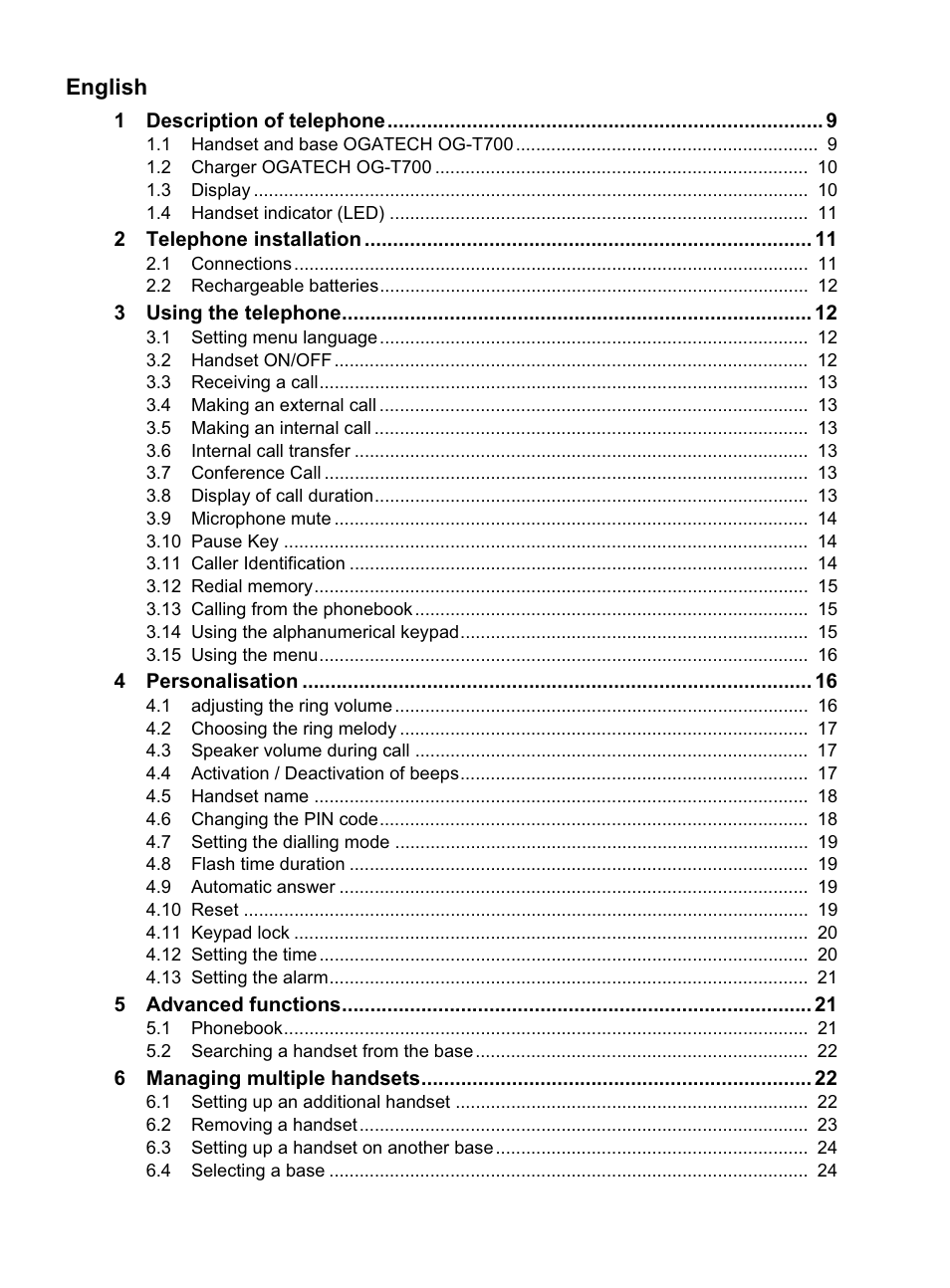 English | Topcom OG-T700 User Manual | Page 3 / 112