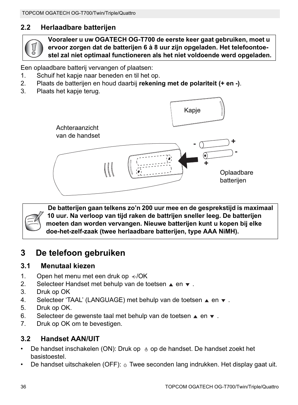 3de telefoon gebruiken | Topcom OG-T700 User Manual | Page 36 / 112