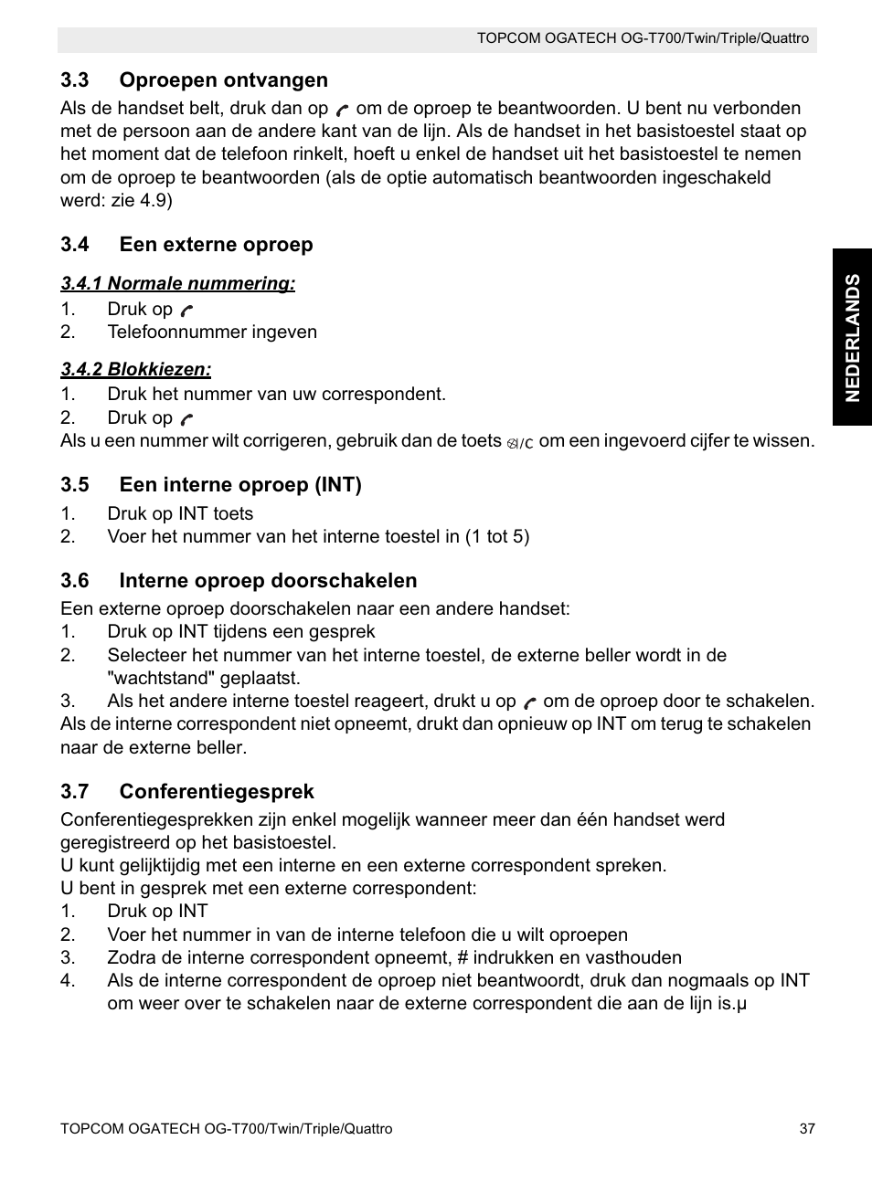 Topcom OG-T700 User Manual | Page 37 / 112