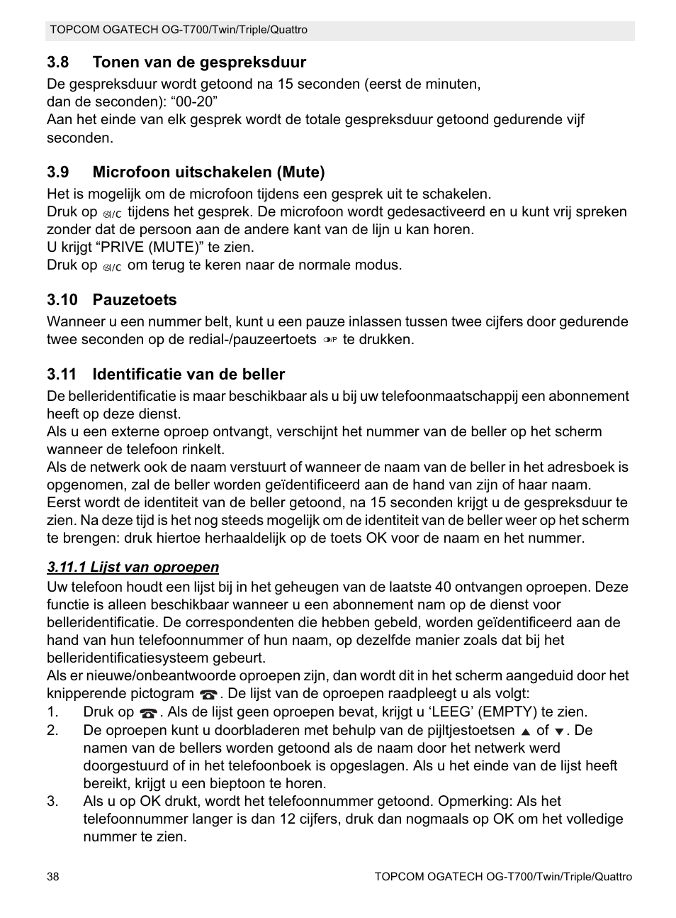 Topcom OG-T700 User Manual | Page 38 / 112