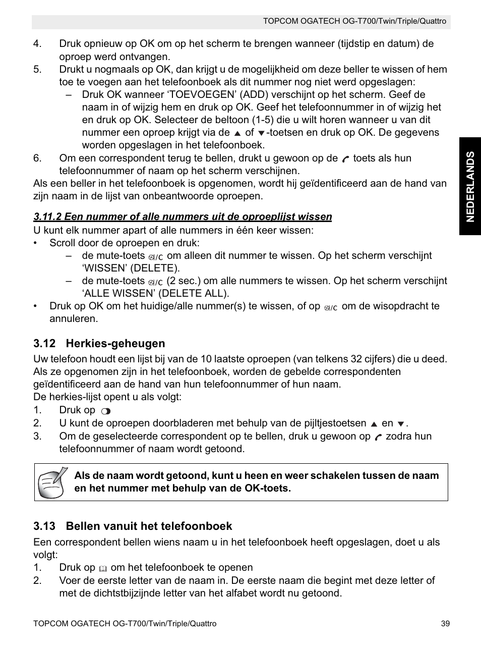 Topcom OG-T700 User Manual | Page 39 / 112