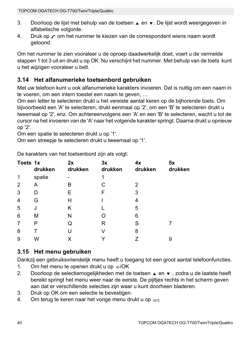 Topcom OG-T700 User Manual | Page 40 / 112