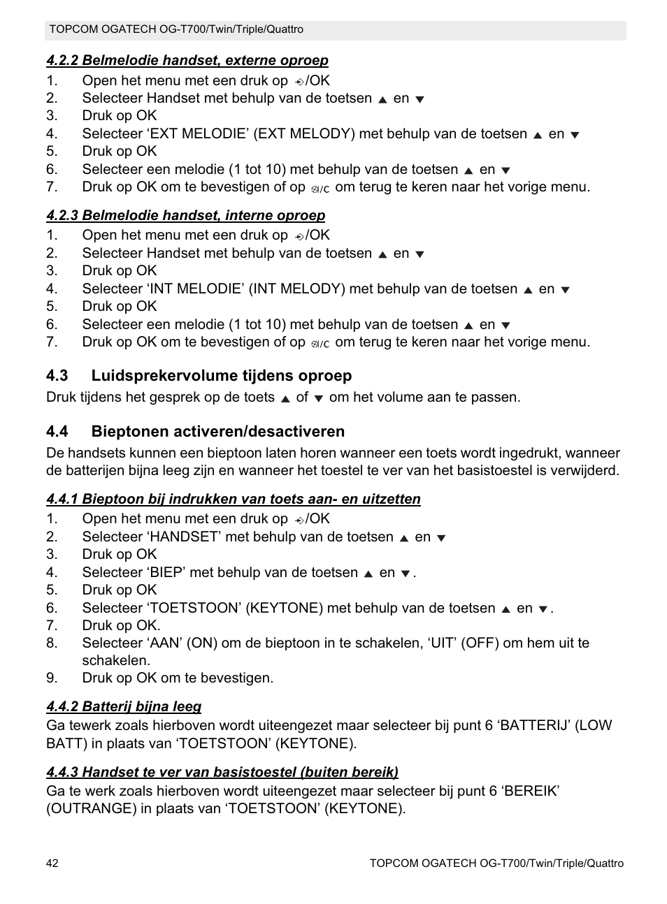 Topcom OG-T700 User Manual | Page 42 / 112