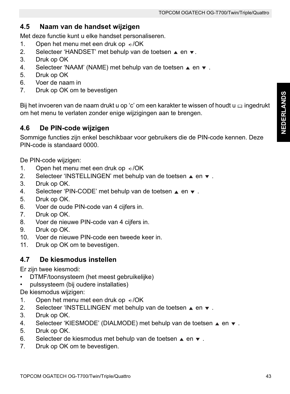 Topcom OG-T700 User Manual | Page 43 / 112