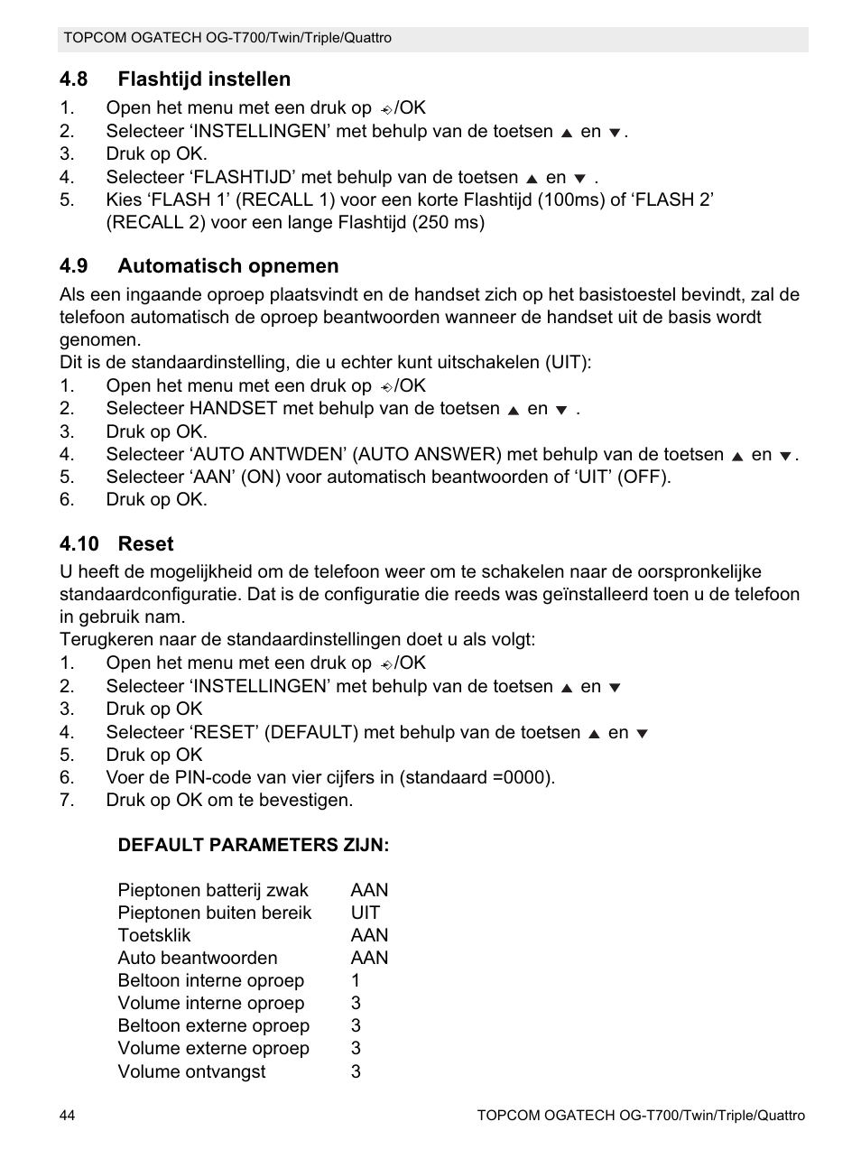 Topcom OG-T700 User Manual | Page 44 / 112