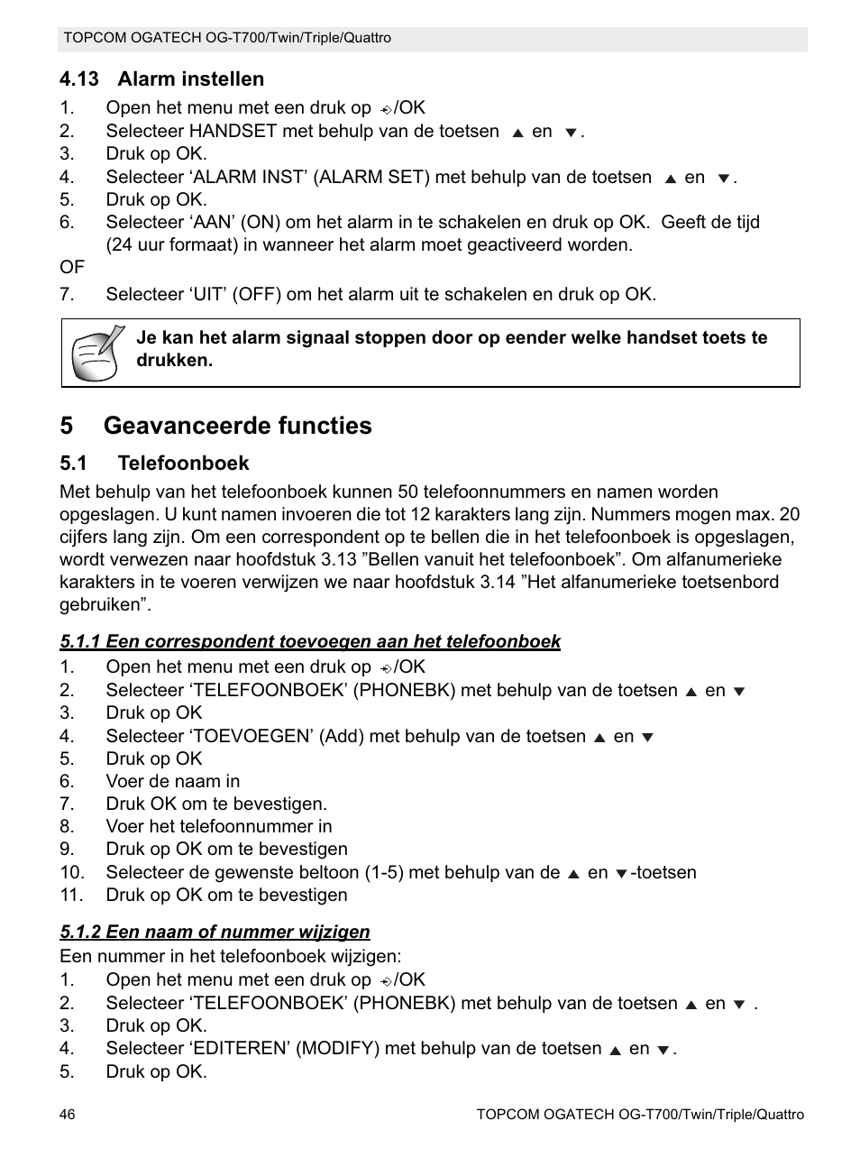 5geavanceerde functies | Topcom OG-T700 User Manual | Page 46 / 112