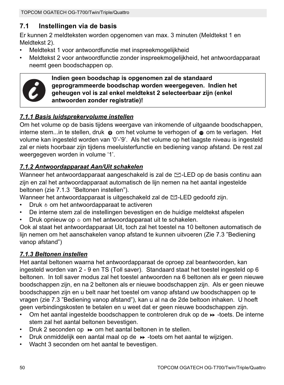 Topcom OG-T700 User Manual | Page 50 / 112