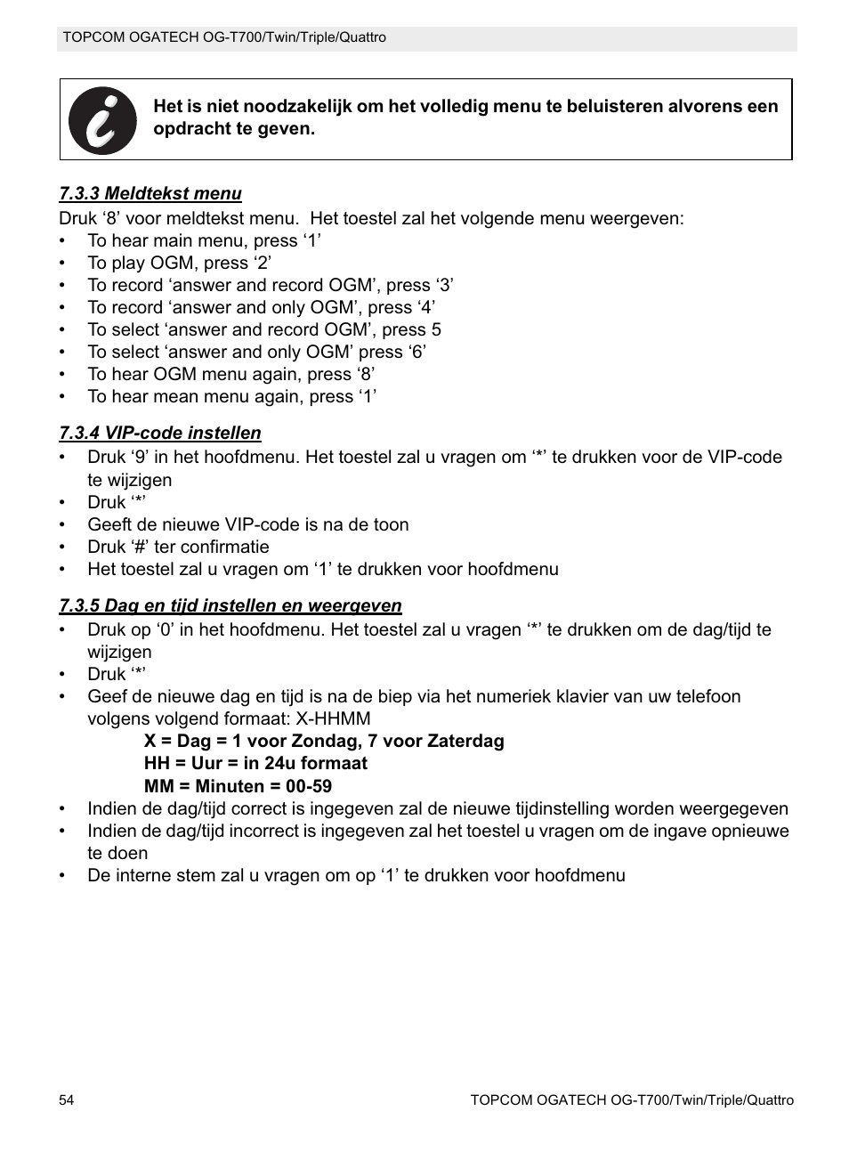 Topcom OG-T700 User Manual | Page 54 / 112