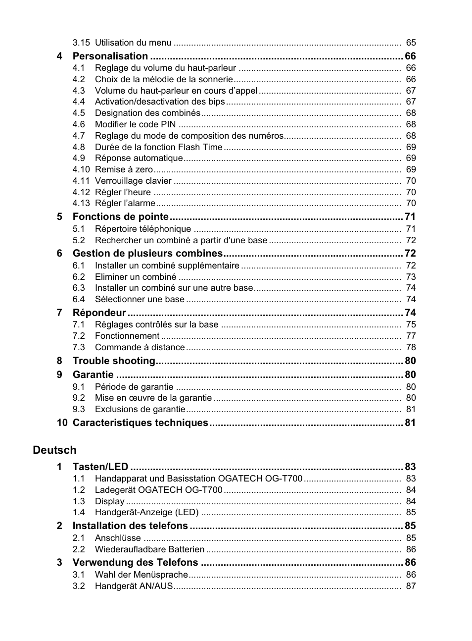 Deutsch | Topcom OG-T700 User Manual | Page 6 / 112