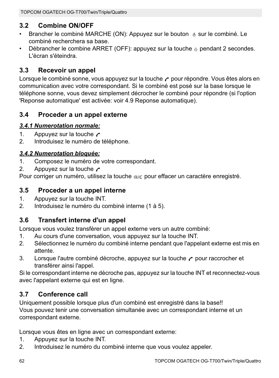 Topcom OG-T700 User Manual | Page 62 / 112