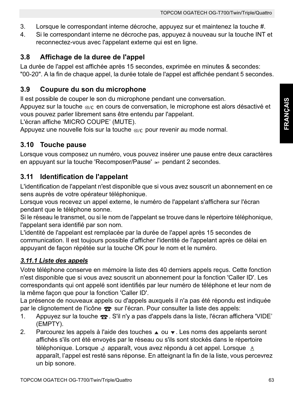 Topcom OG-T700 User Manual | Page 63 / 112