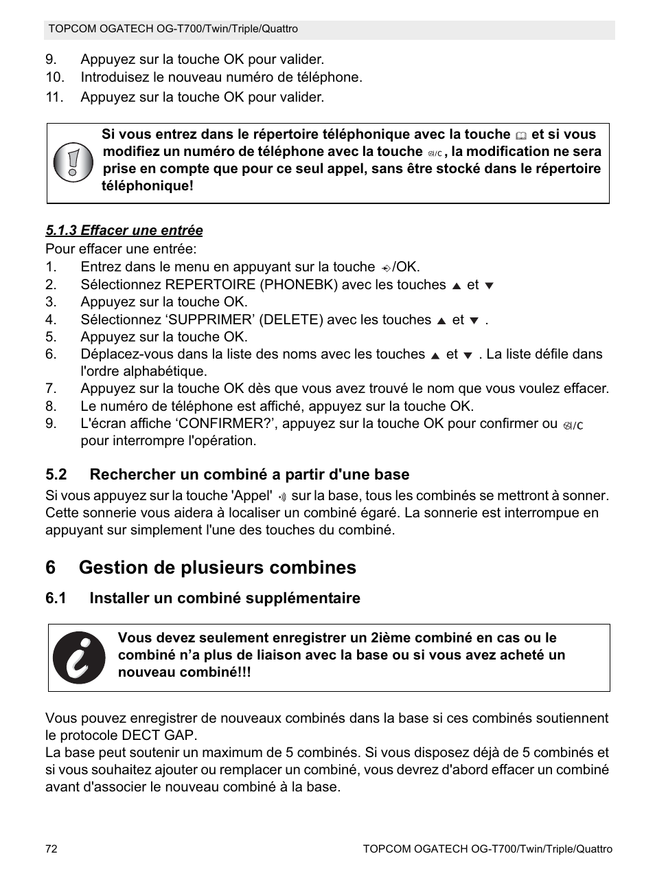 6gestion de plusieurs combines | Topcom OG-T700 User Manual | Page 72 / 112