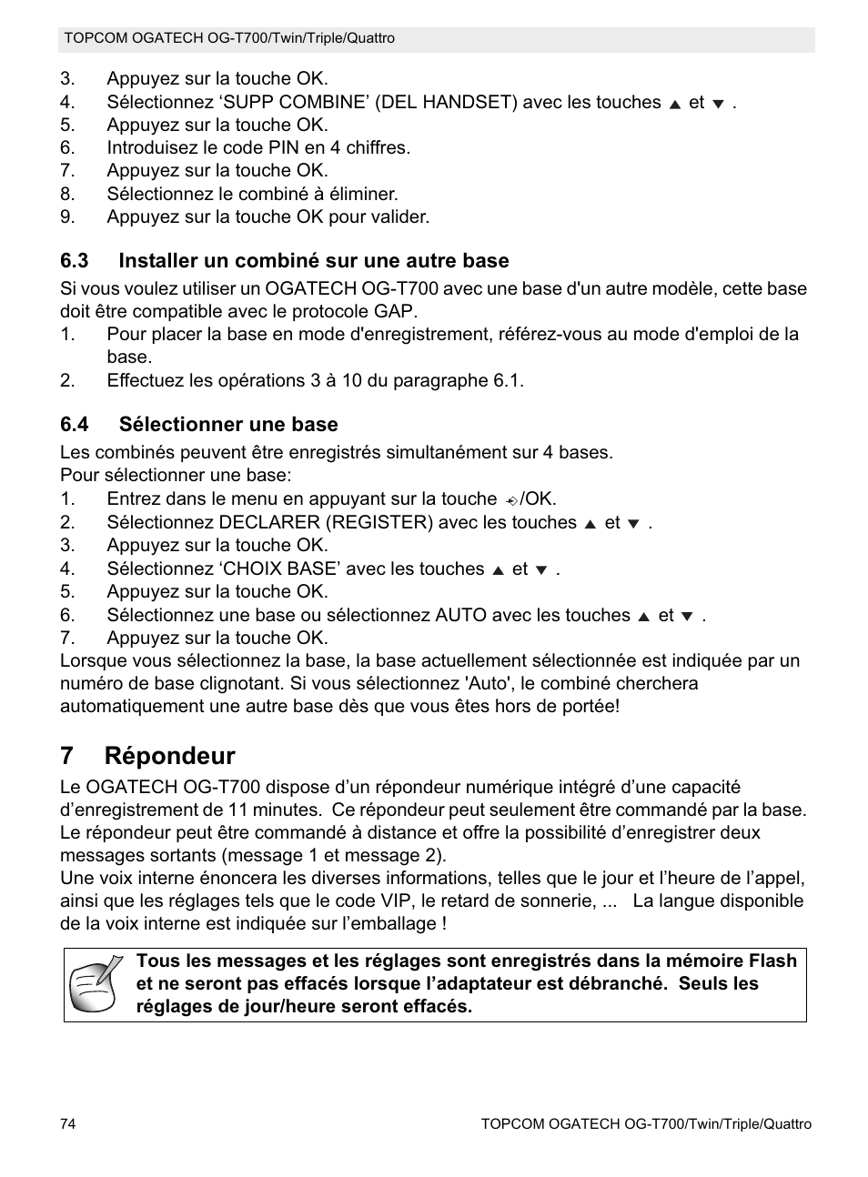 7répondeur | Topcom OG-T700 User Manual | Page 74 / 112