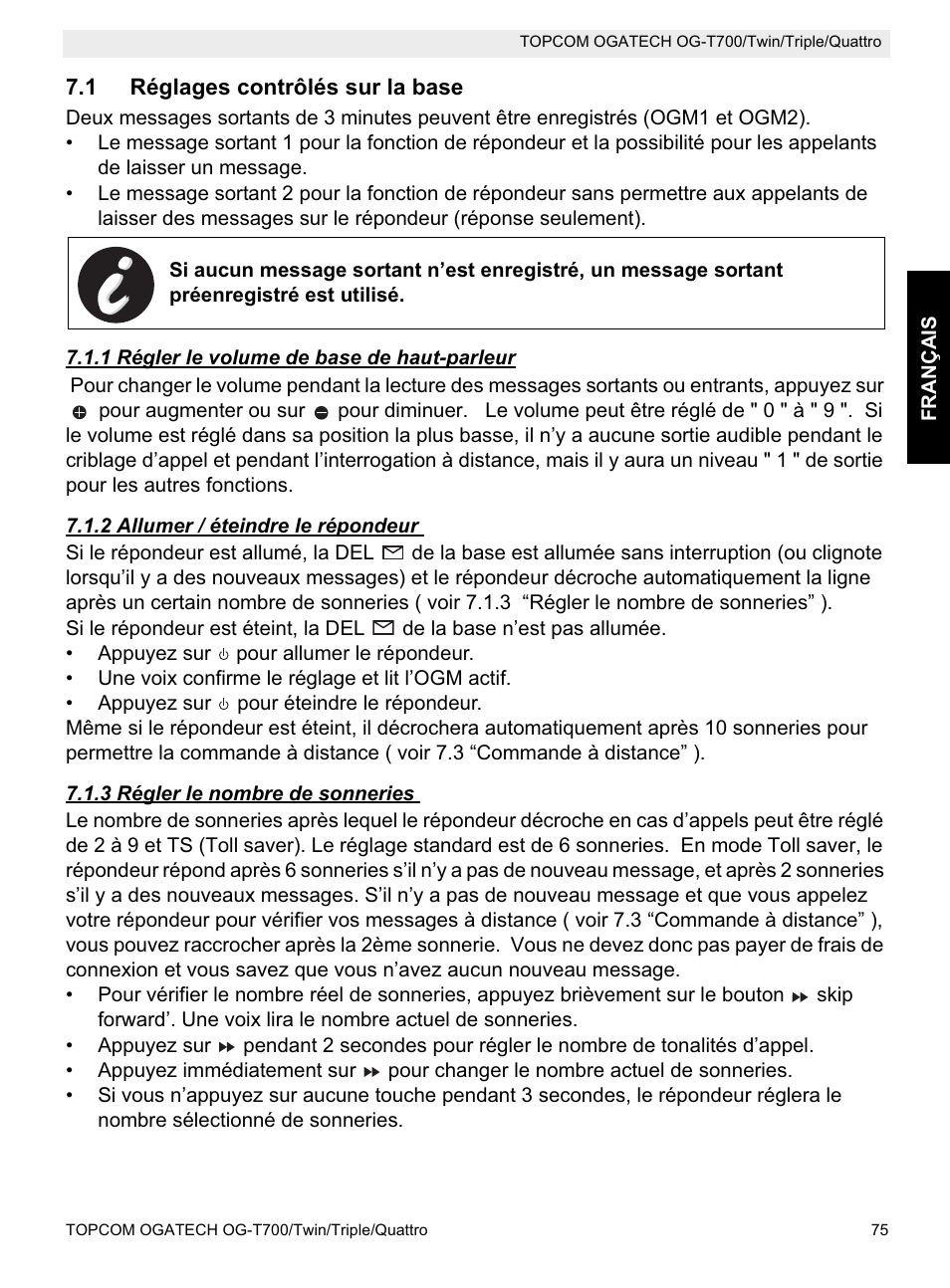 Topcom OG-T700 User Manual | Page 75 / 112