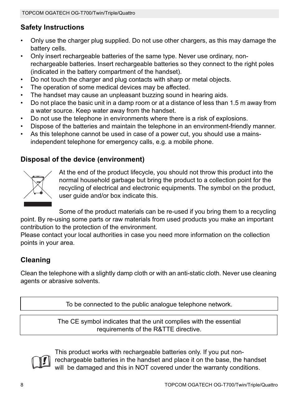 Topcom OG-T700 User Manual | Page 8 / 112