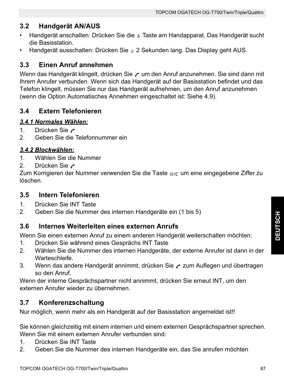 Topcom OG-T700 User Manual | Page 87 / 112