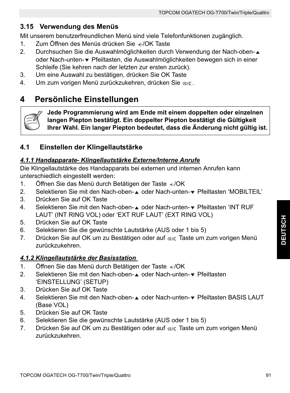 4persönliche einstellungen | Topcom OG-T700 User Manual | Page 91 / 112