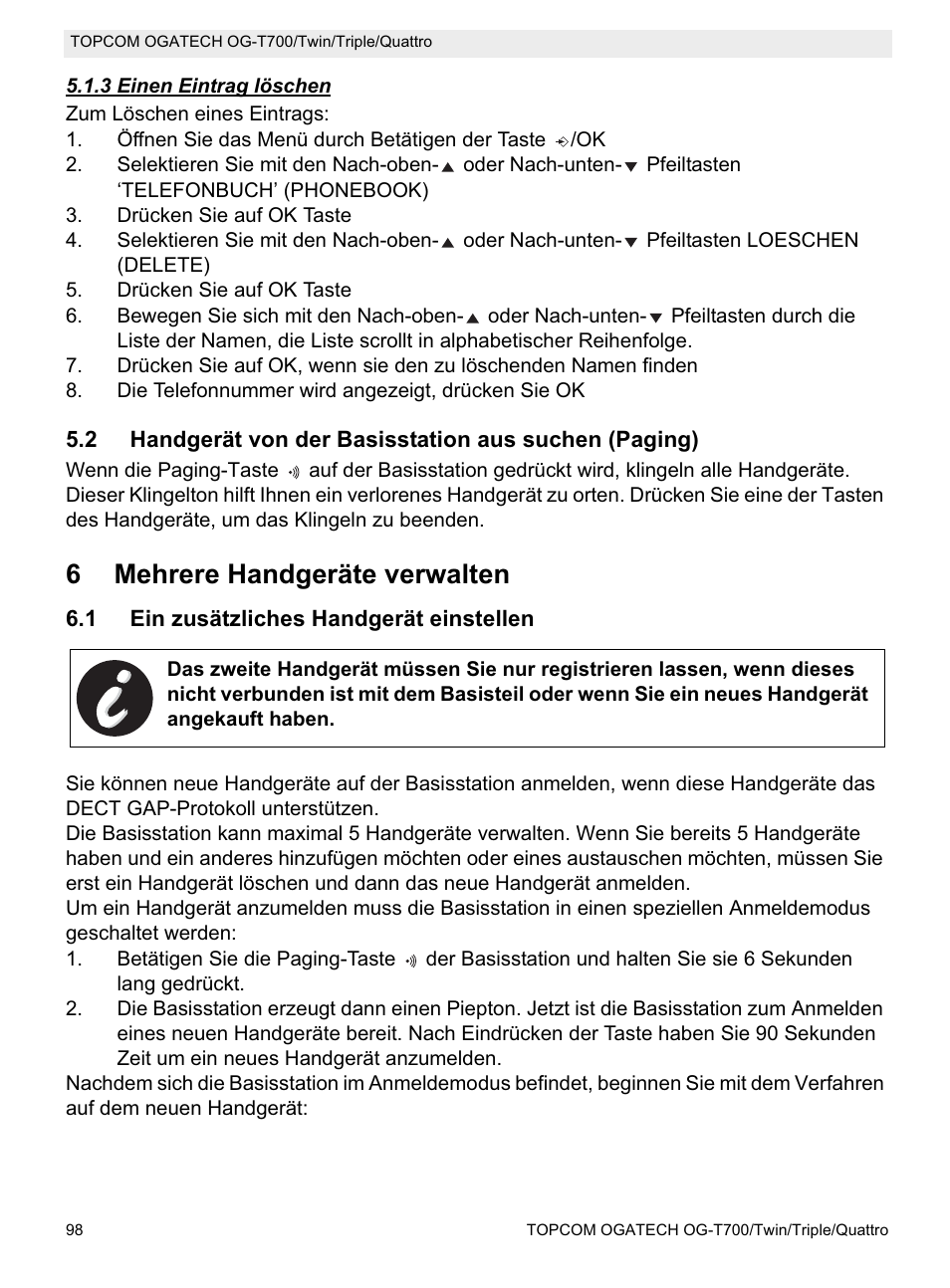 6mehrere handgeräte verwalten | Topcom OG-T700 User Manual | Page 98 / 112