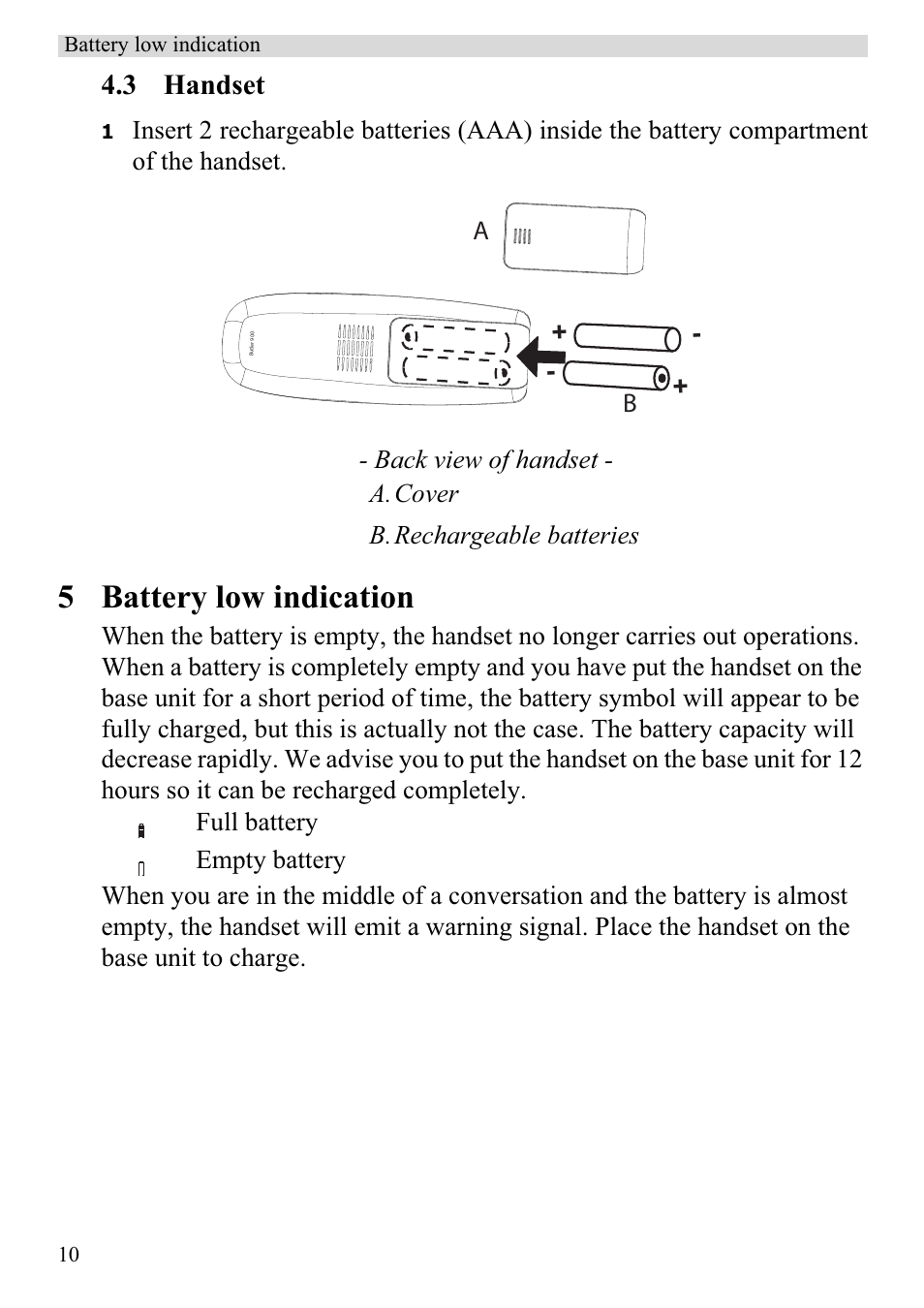 5 battery low indication | Topcom BUTLER 920 User Manual | Page 12 / 100