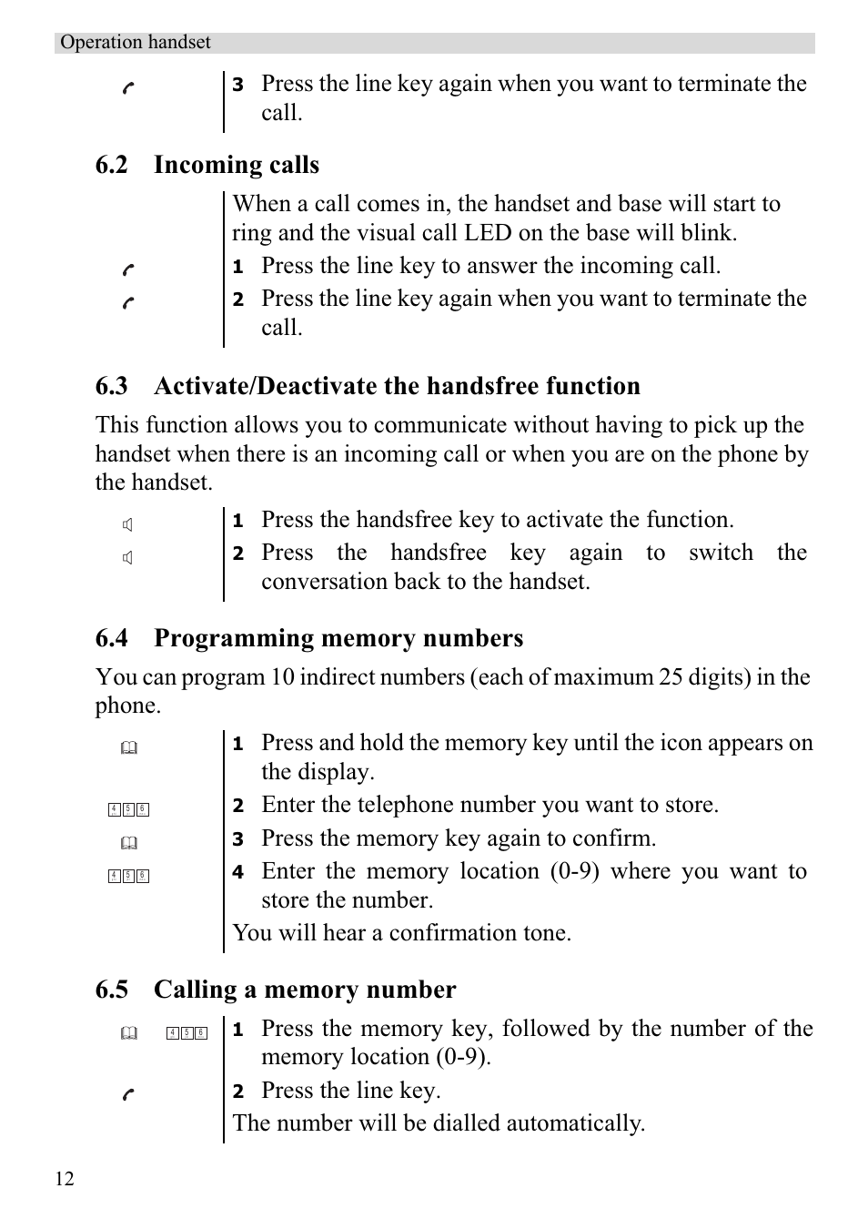 Press the line key to answer the incoming call, Press the handsfree key to activate the function, Enter the telephone number you want to store | Topcom BUTLER 920 User Manual | Page 14 / 100