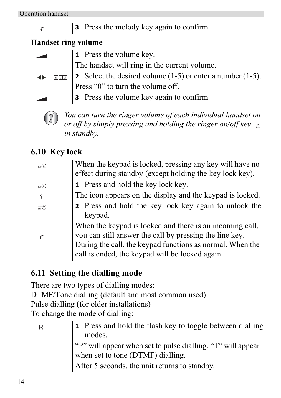 Handset ring volume, Press the melody key again to confirm | Topcom BUTLER 920 User Manual | Page 16 / 100