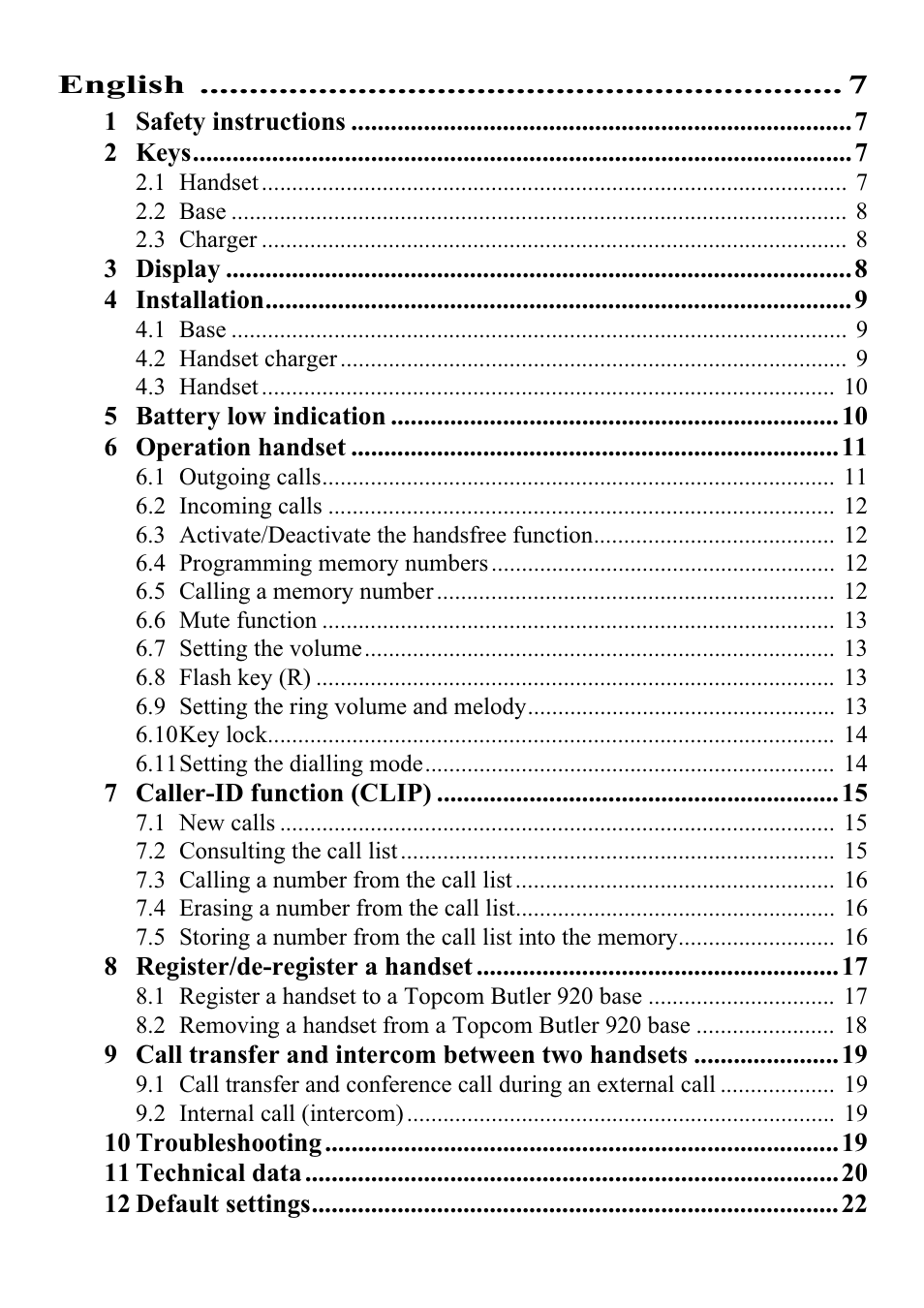 Topcom BUTLER 920 User Manual | Page 3 / 100