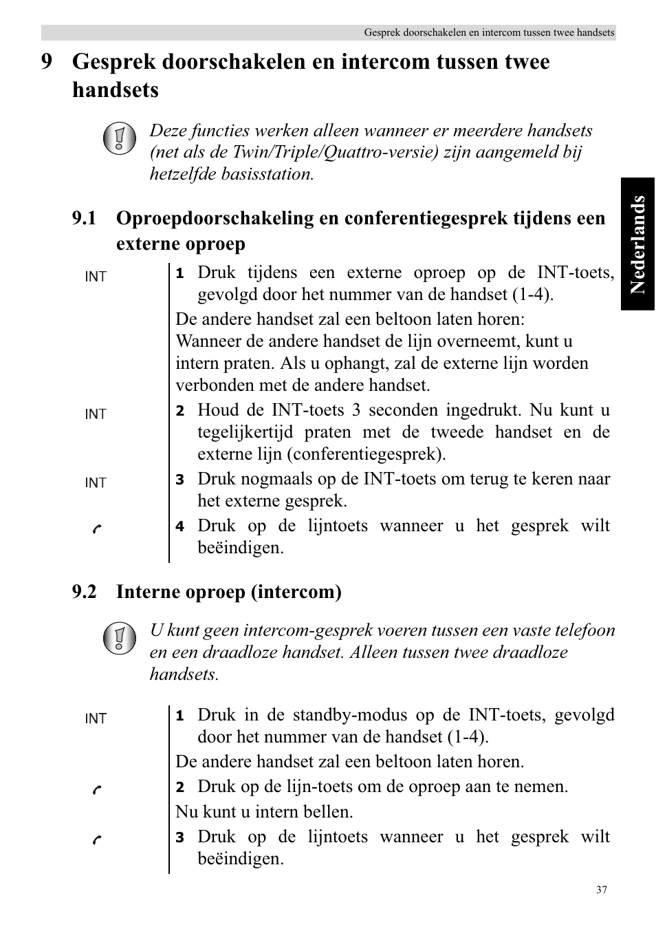 Nederlands | Topcom BUTLER 920 User Manual | Page 39 / 100