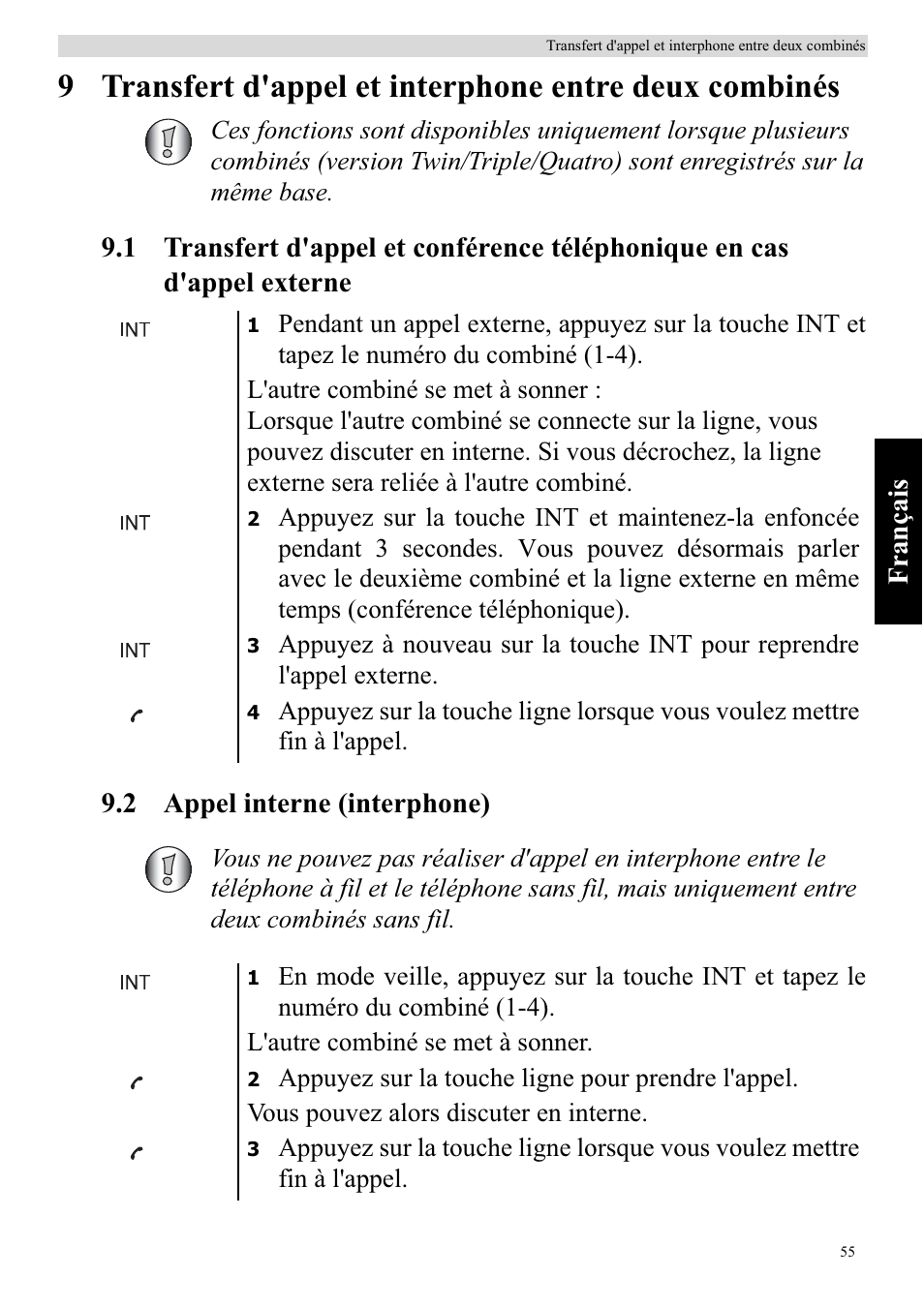 Français | Topcom BUTLER 920 User Manual | Page 57 / 100