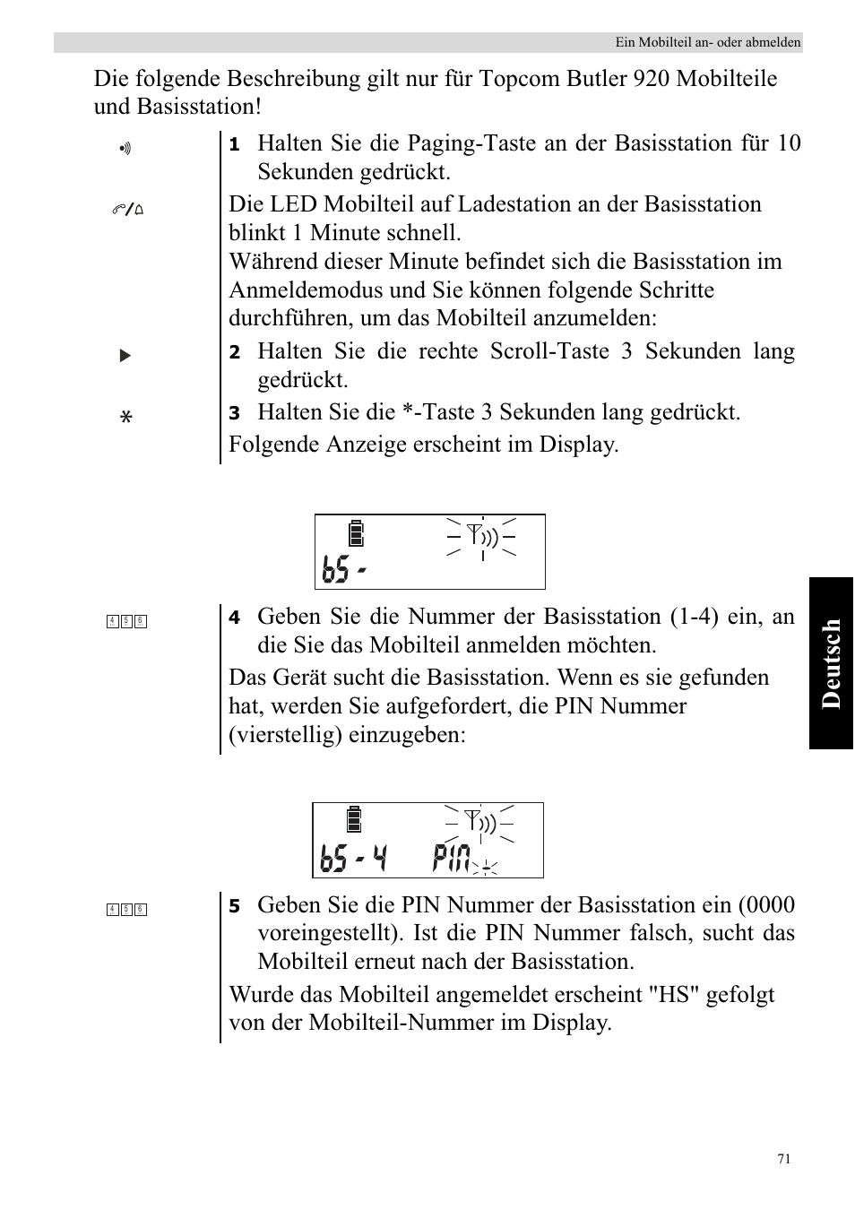 De utsch | Topcom BUTLER 920 User Manual | Page 73 / 100