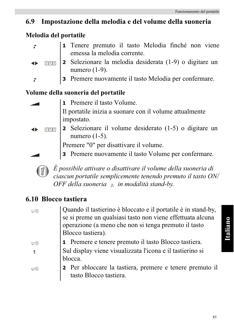 10 blocco tastiera, Premere nuovamente il tasto melodia per confermare | Topcom BUTLER 920 User Manual | Page 87 / 100