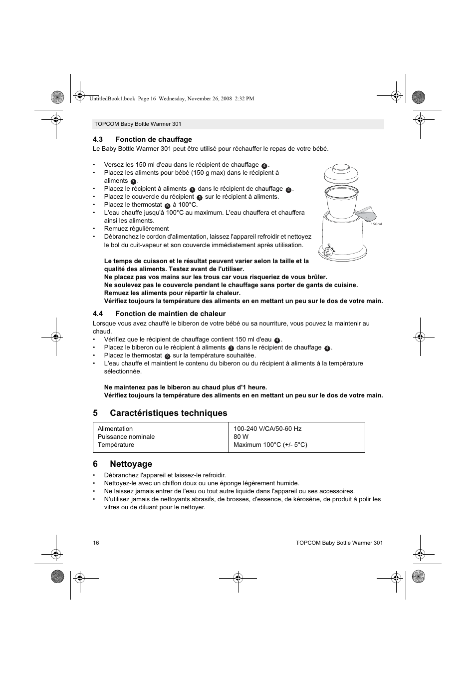 5caractéristiques techniques 6 nettoyage | Topcom 301 User Manual | Page 16 / 84