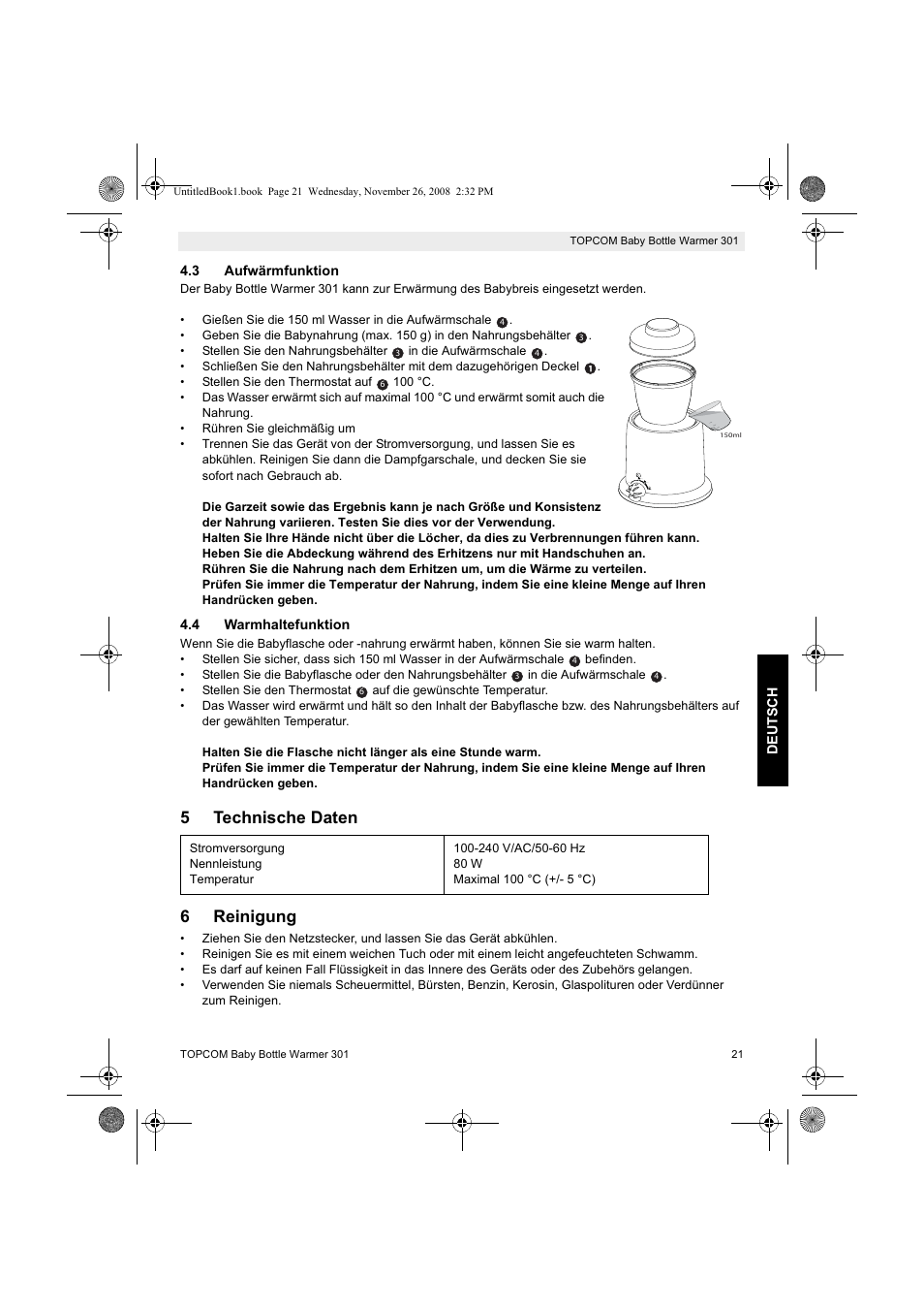 5technische daten 6 reinigung | Topcom 301 User Manual | Page 21 / 84