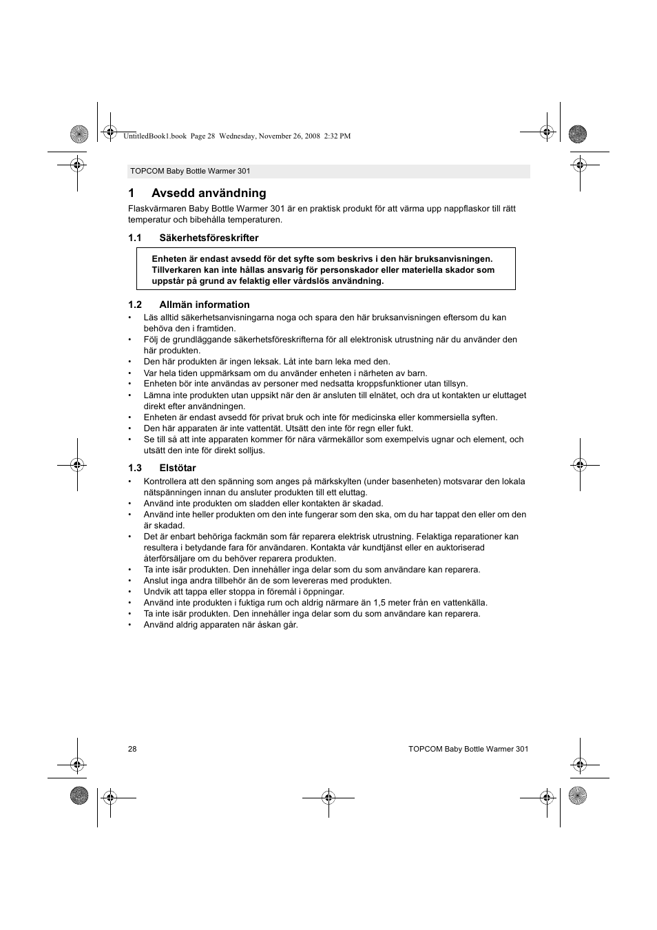 1avsedd användning | Topcom 301 User Manual | Page 28 / 84