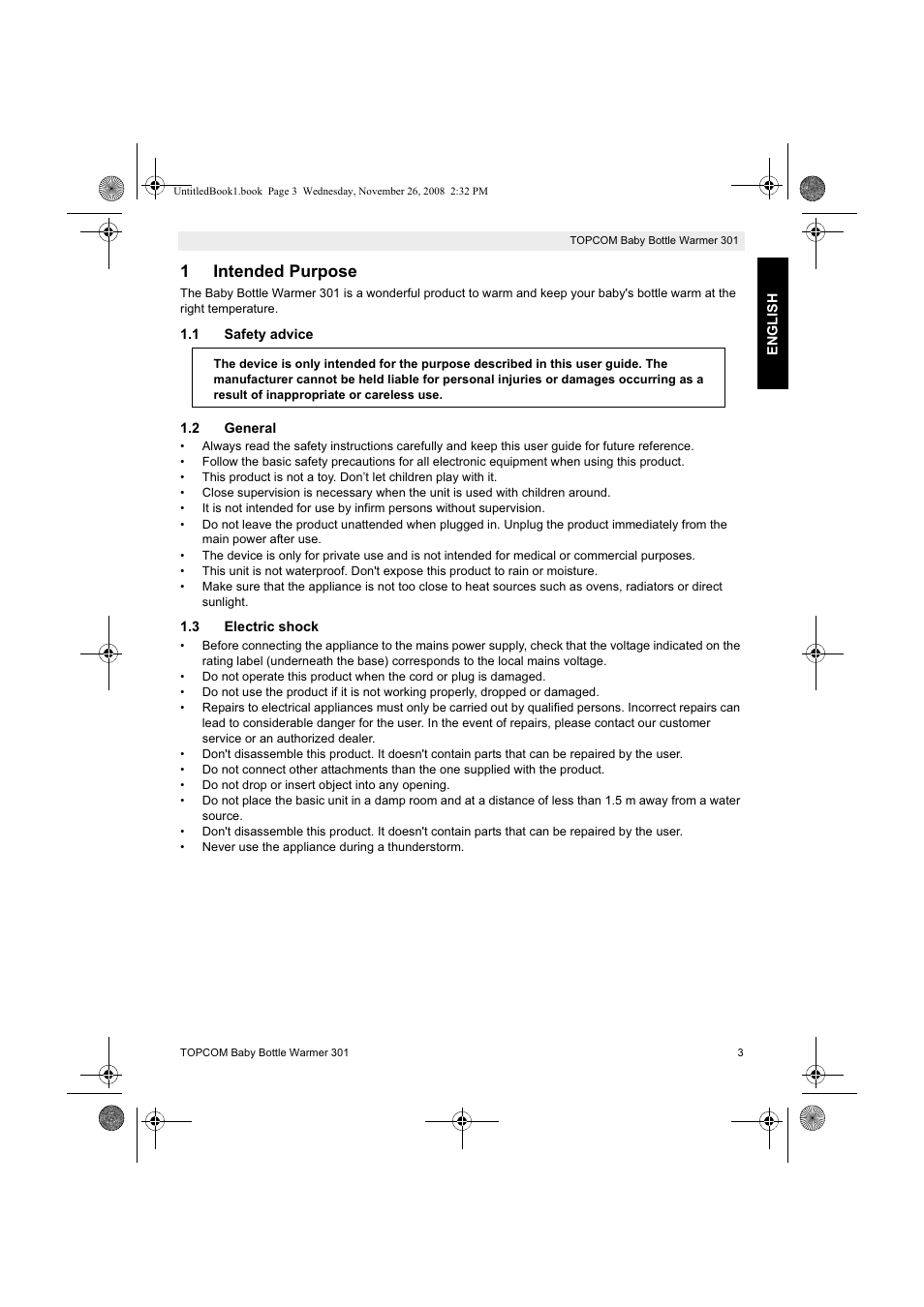 1intended purpose | Topcom 301 User Manual | Page 3 / 84