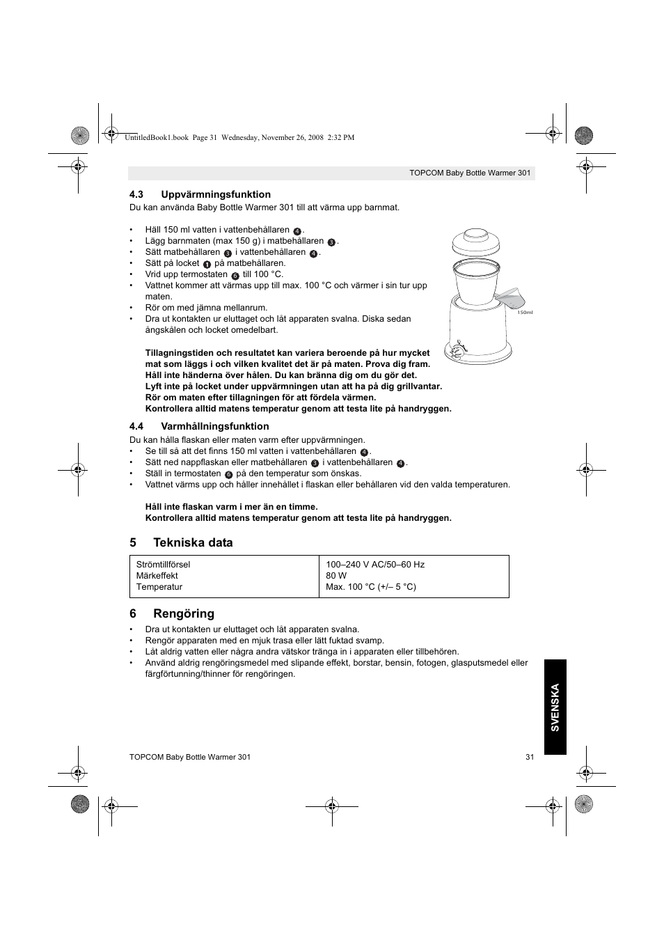 5tekniska data 6 rengöring | Topcom 301 User Manual | Page 31 / 84