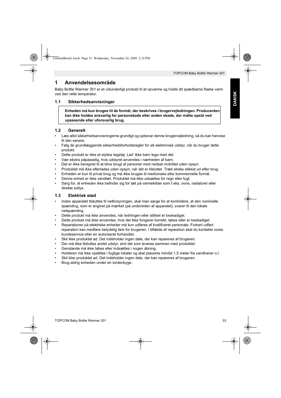 1anvendelsesområde | Topcom 301 User Manual | Page 33 / 84