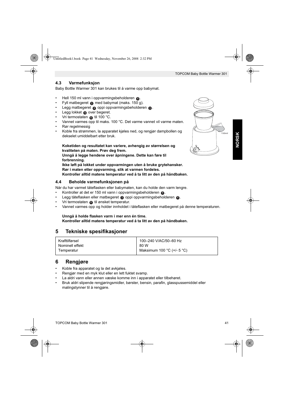 5tekniske spesifikasjoner 6 rengjøre | Topcom 301 User Manual | Page 41 / 84