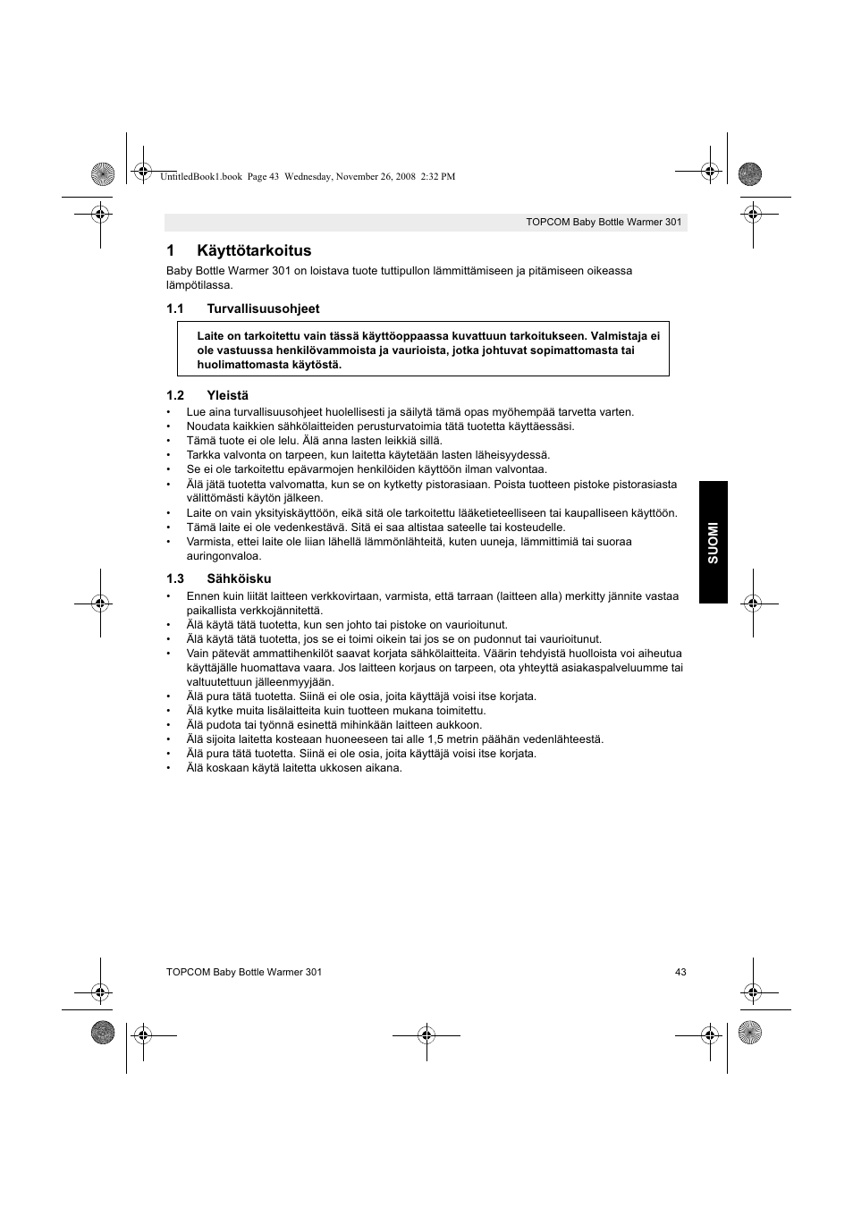 1käyttötarkoitus | Topcom 301 User Manual | Page 43 / 84