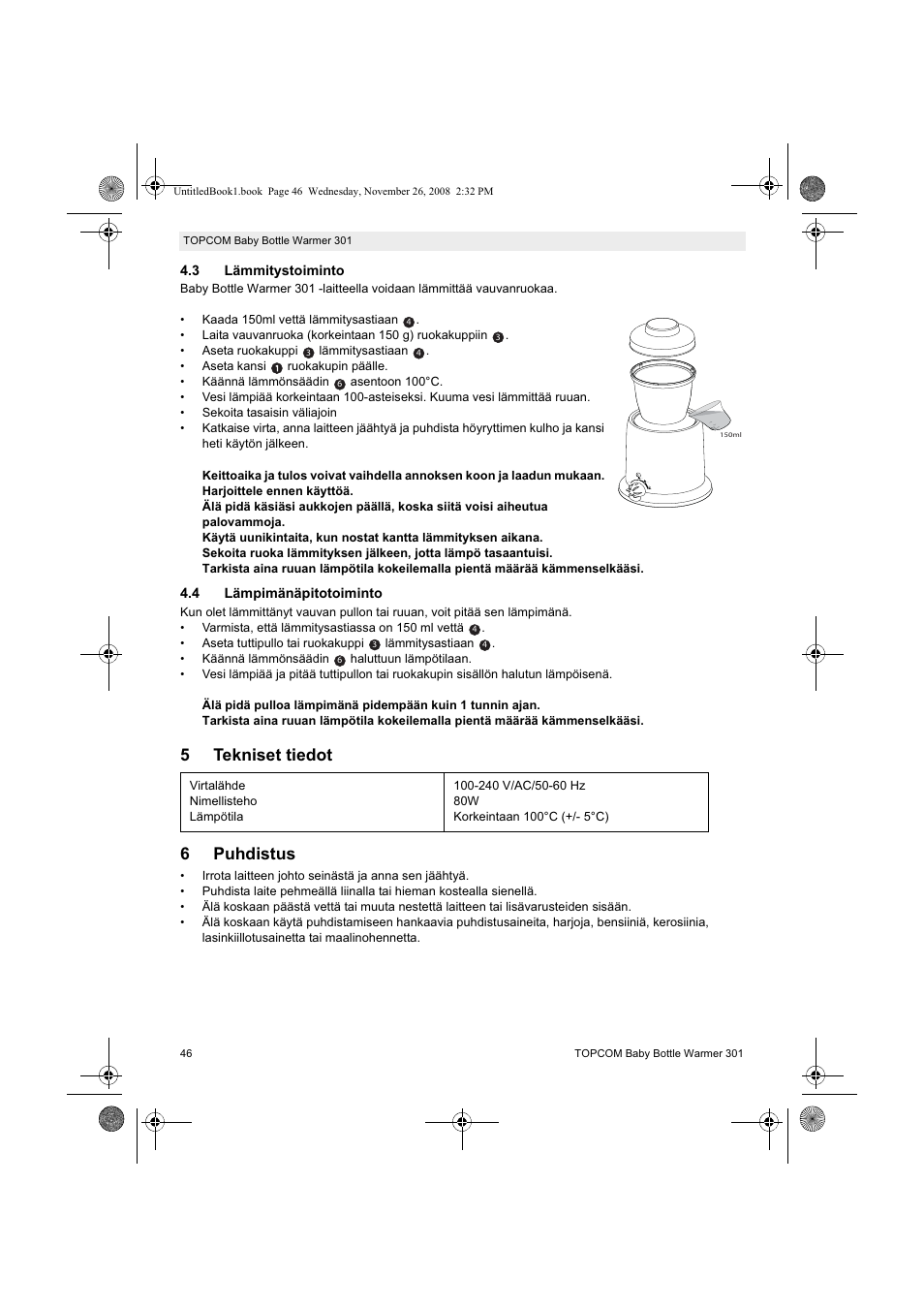 5tekniset tiedot 6 puhdistus | Topcom 301 User Manual | Page 46 / 84