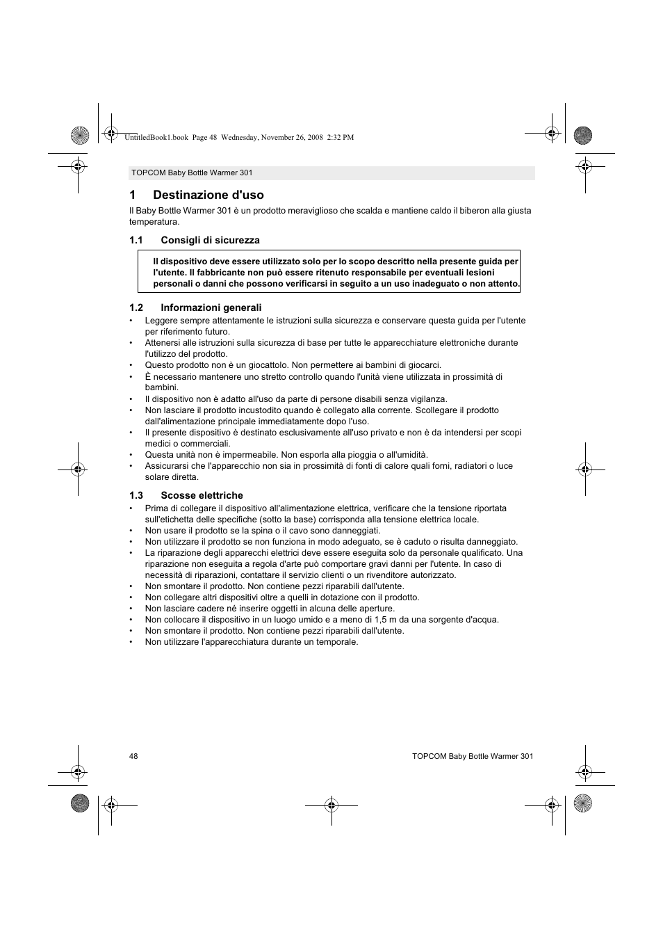 1destinazione d'uso | Topcom 301 User Manual | Page 48 / 84