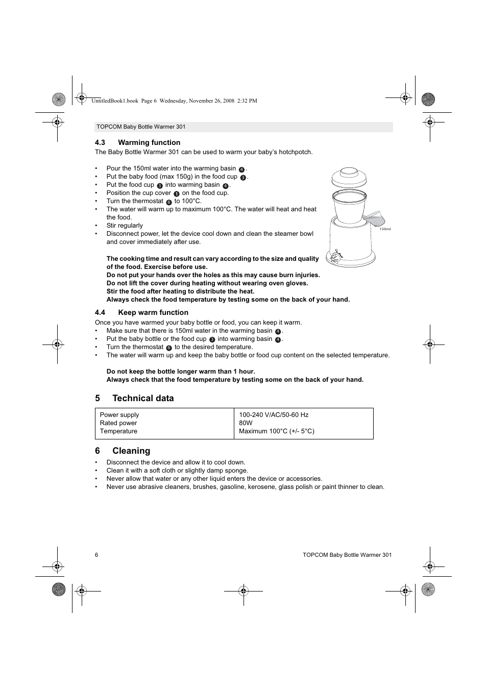 5technical data 6 cleaning | Topcom 301 User Manual | Page 6 / 84