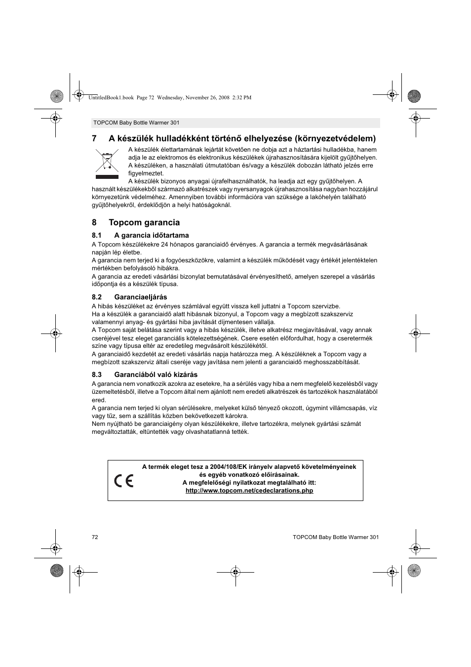 8topcom garancia | Topcom 301 User Manual | Page 72 / 84