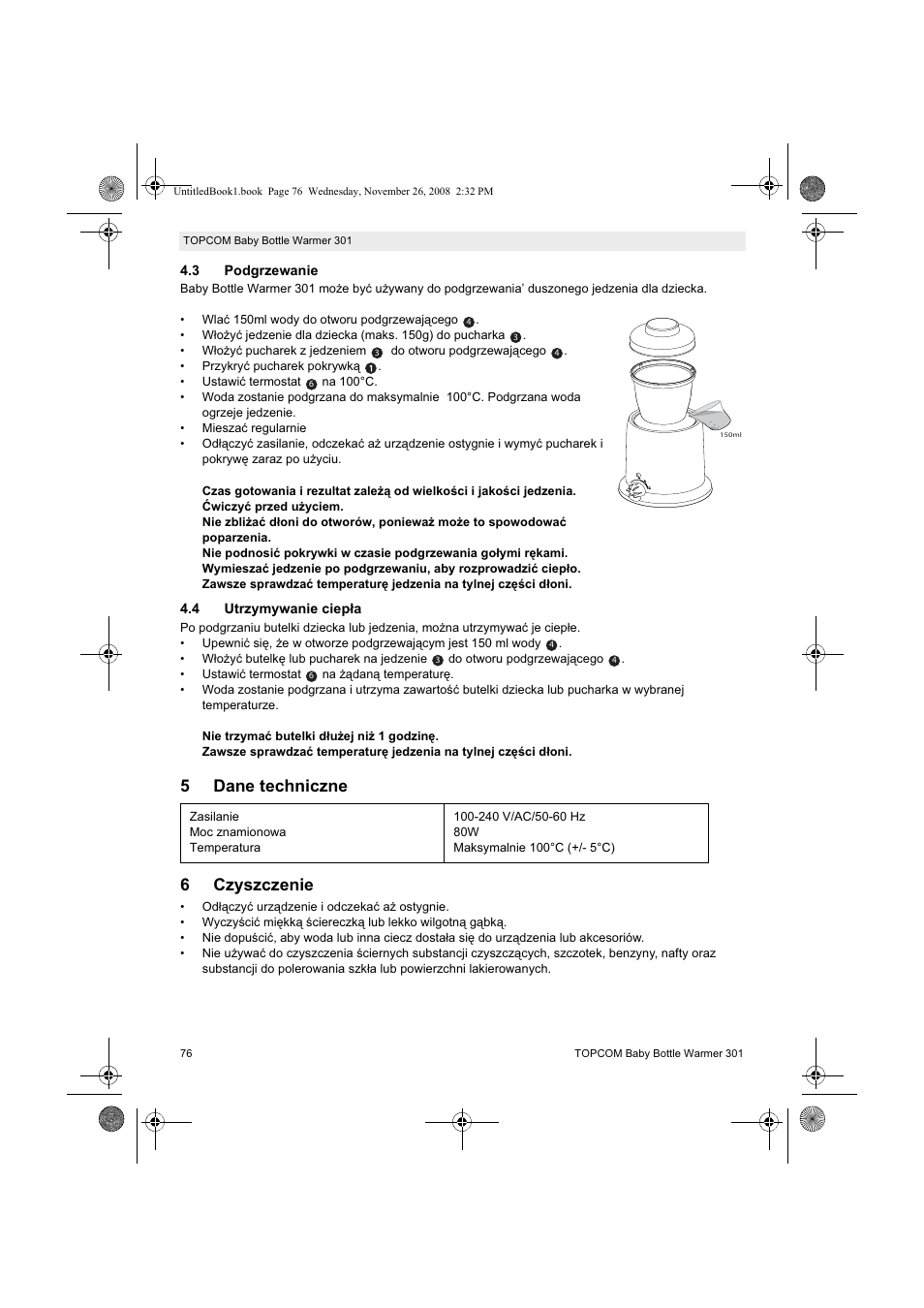 5dane techniczne 6 czyszczenie | Topcom 301 User Manual | Page 76 / 84