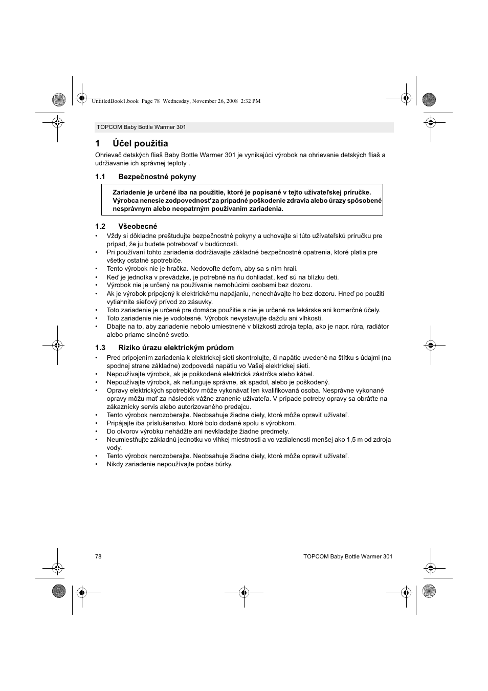 1úþel použitia | Topcom 301 User Manual | Page 78 / 84