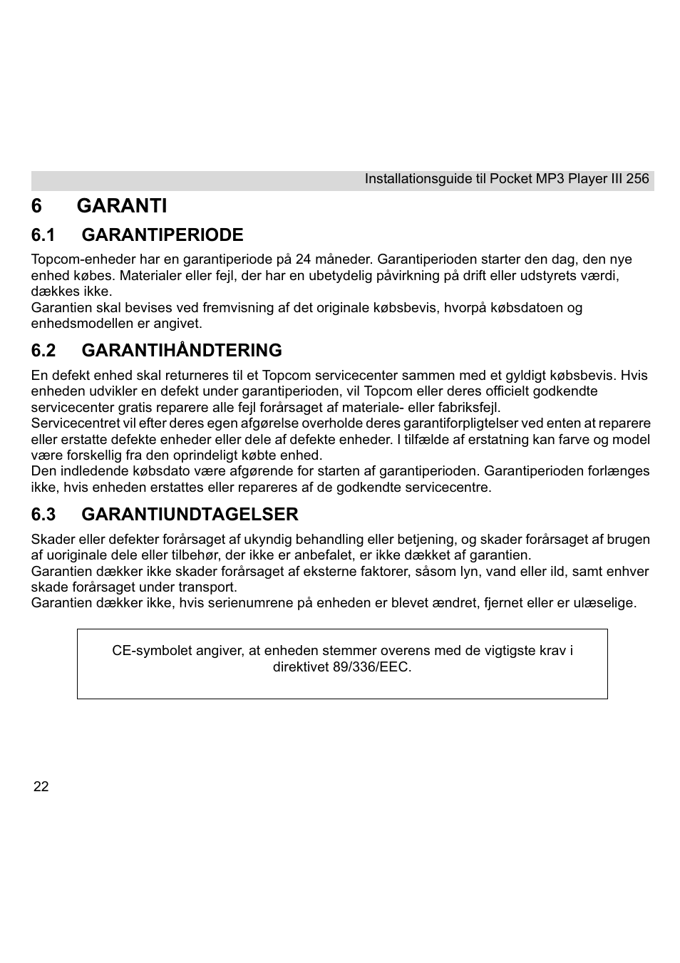 6garanti | Topcom III User Manual | Page 22 / 52