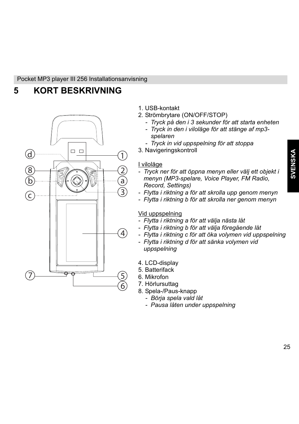 5kort beskrivning | Topcom III User Manual | Page 25 / 52