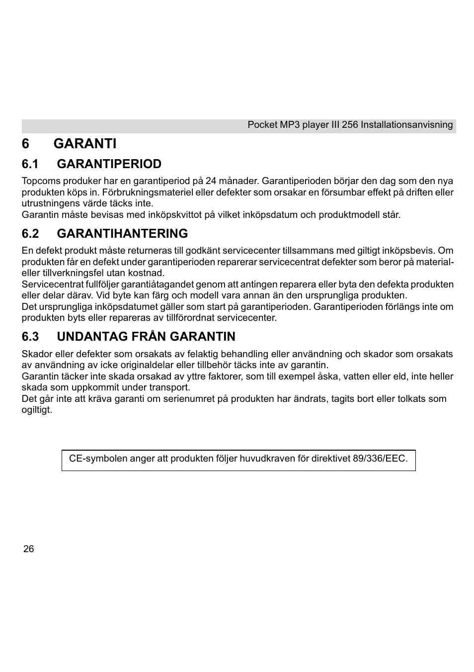 6garanti | Topcom III User Manual | Page 26 / 52