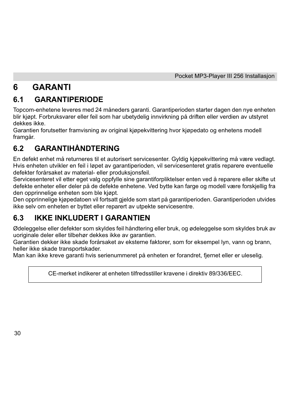 6garanti | Topcom III User Manual | Page 30 / 52